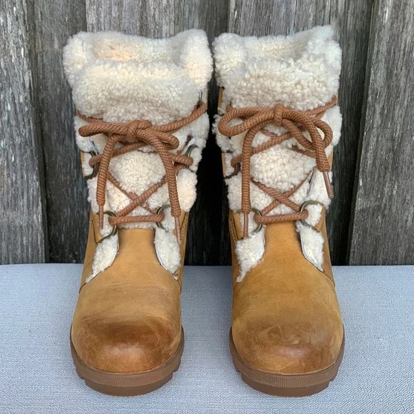 SOREL Joan of Arctic Cozy Wedge Lace Up Waterproof Suede Ankle Boots 7.5 8 - Picture 6 of 9